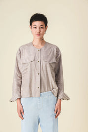 chemise col rond beige pitt