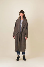 manteau femme long laine carreaux marron lenny