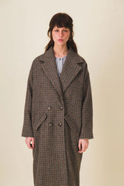 manteau femme long laine carreaux marron lenny