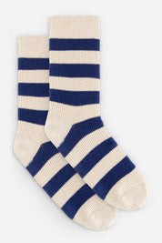 blue and white striped socks