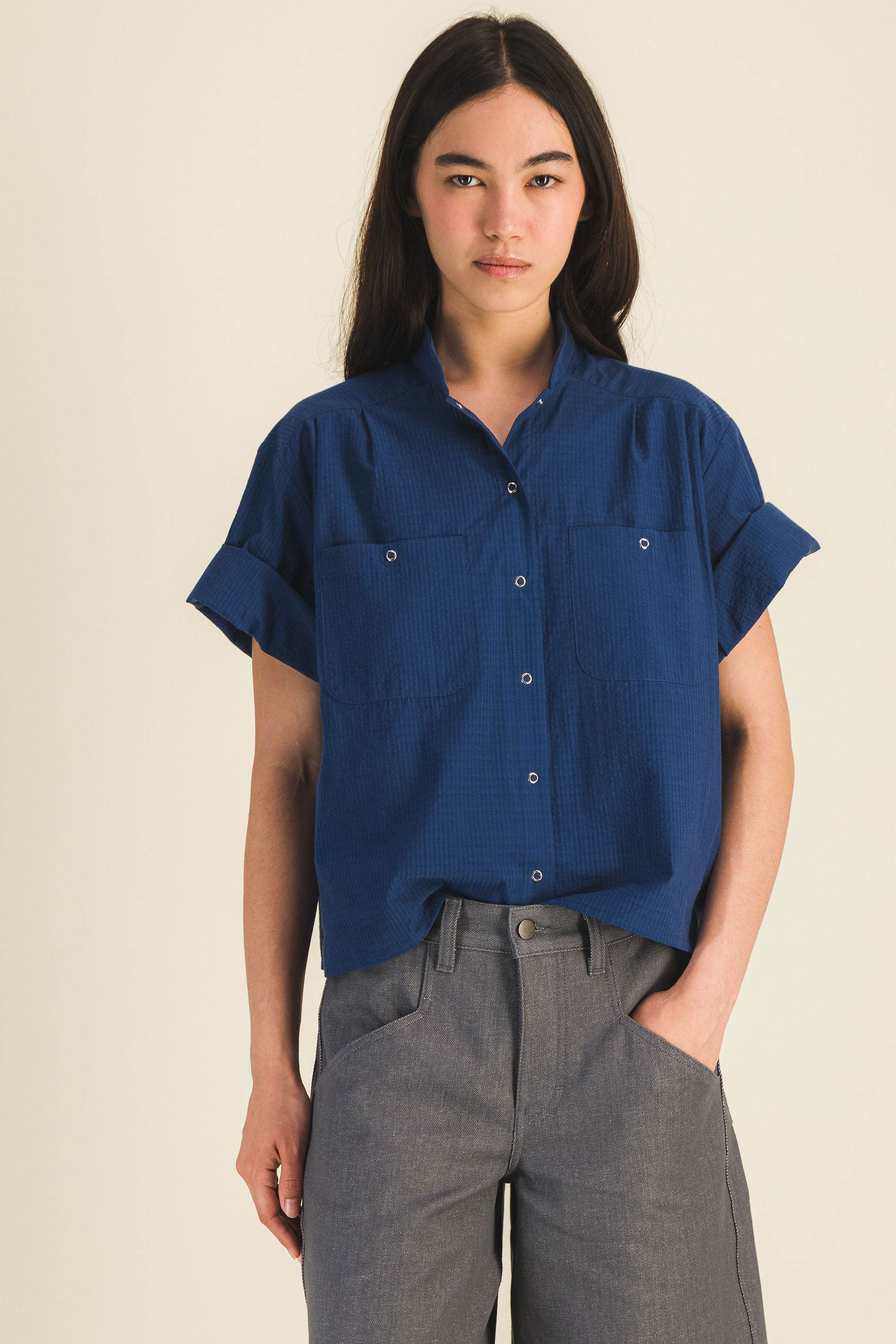 Chemise seersucker manches courtes femme Summer Bleu - photo 1
