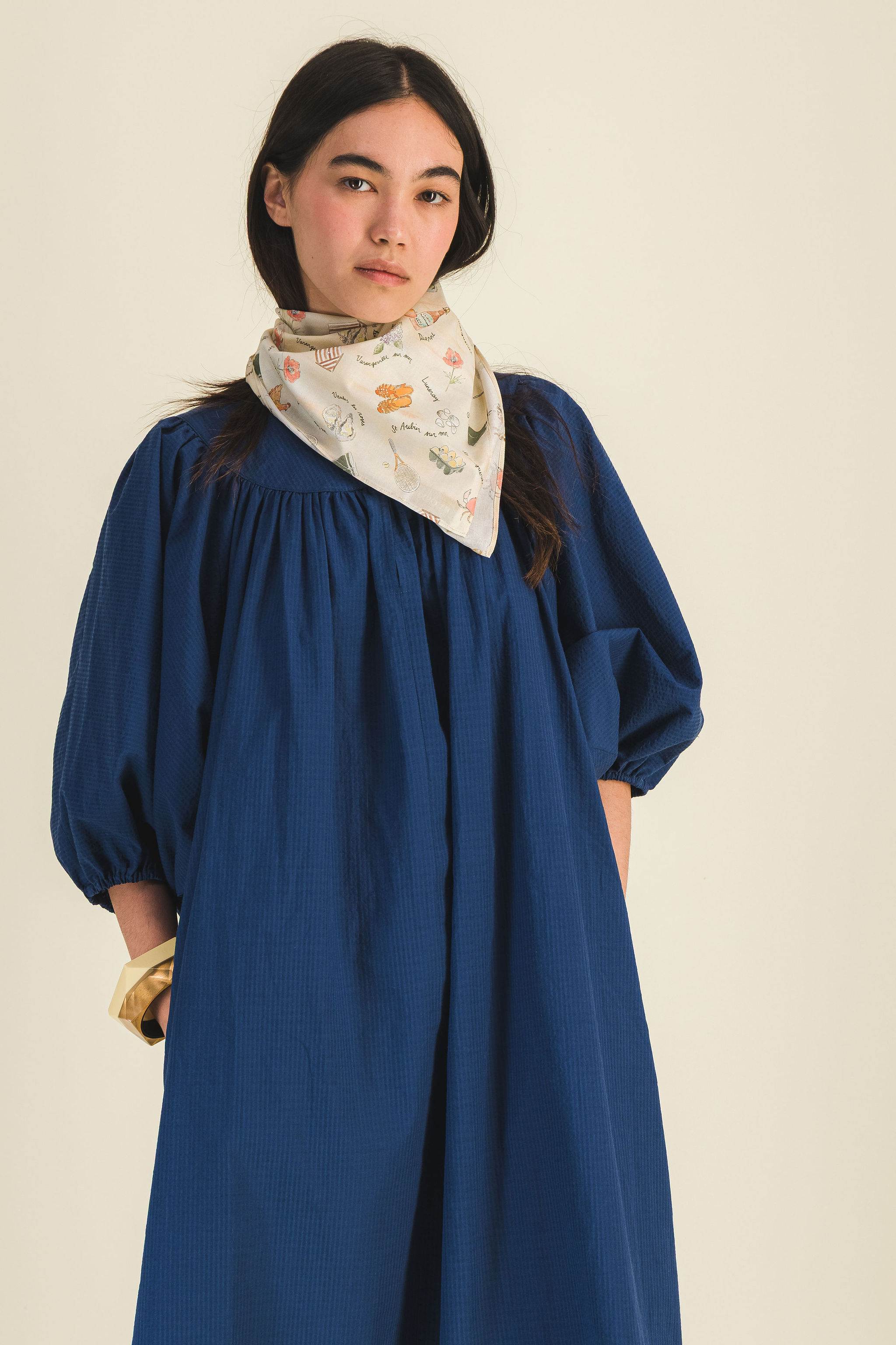 Foulard bandana coton imprimé femme Birdy Ecru - photo 1